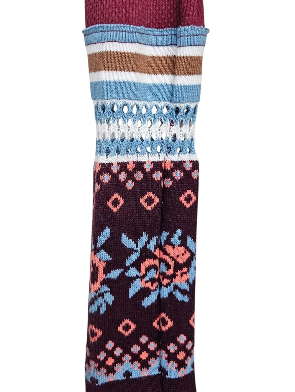 Free People Mikah Notch V Neck Long Sleeve Thermal with Patterned Cuff XS